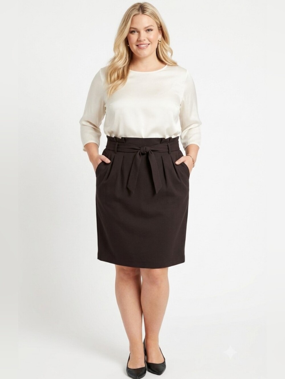 Size 16 Black Paper Bag Skirt for Women Plus Size
